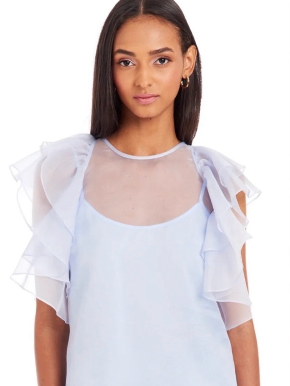 Amanda Uprichard Light Blue Sheer Ruffle Sleeve Top with Cami